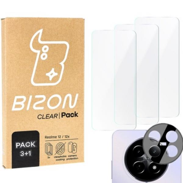 3x Szkło hartowane + szybka na aparat Bizon Clear 2 Pack do Realme 12 / 12x