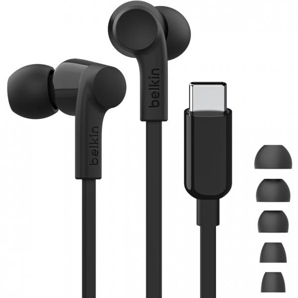 Słuchawki douszne przewodowe z mikrofonem Belkin SoundForm USB-C Wired AVL, czarne