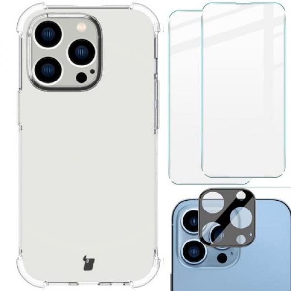 Etui + 2x szkło + obiektyw Bizon Case Clear Pack do iPhone 14 Pro, przezroczyste