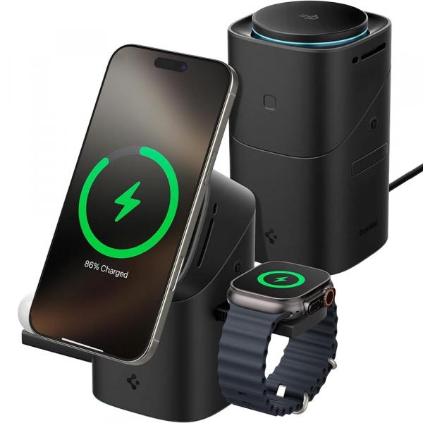 Ładowarka indukcyjna 3w1 Spigen Essential 3 in 1 Wireless Charger, Qi2 do MagSafe, 22.5W, czarna