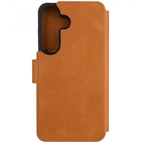 Etui zamykane z naturalnej skóry Fixed ProFit do Galaxy S25, brązowe
