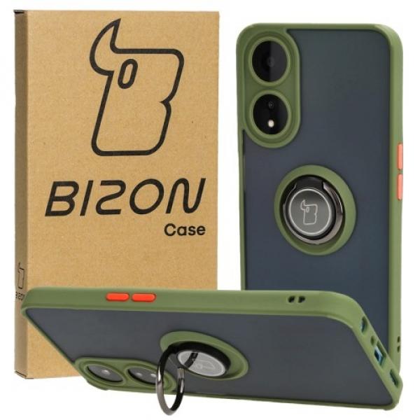 Etui z uchwytem na palec Bizon Case Hybrid Ring do Oppo A78 5G, przydymione z zieloną ramką