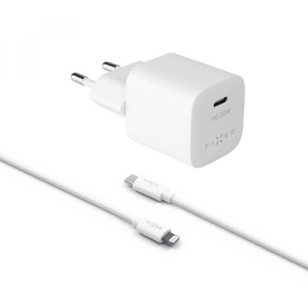 Ładowarka sieciowa Fixed Mini PD Travel Charger USB-C MFi + kabel Lightning, 20 W, biała