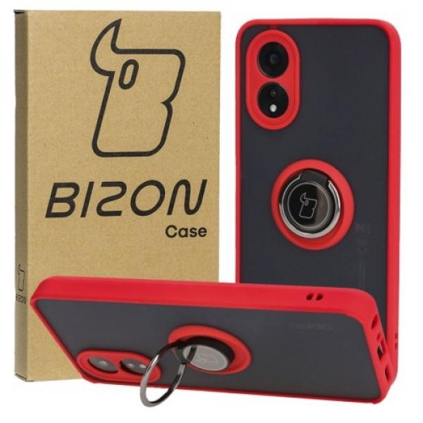 Etui z uchwytem na palec Bizon Case Hybrid Ring do Oppo A38 4G, przydymione z czerwoną ramką