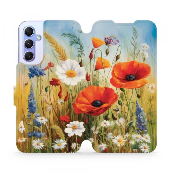 Etui z klapką do Galaxy A34 5G, Mobiwear Book, łąkowe kwiaty