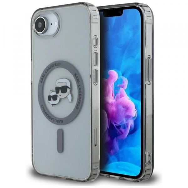 Etui Karl Lagerfeld HardCase IML Karl & Choupette Heads MagSafe do iPhone 16e, przydymione z czarną ramką