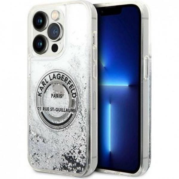 Etui Karl Lagerfeld Liquid Glitter RSG do iPhone 14 Pro Max, srebrne