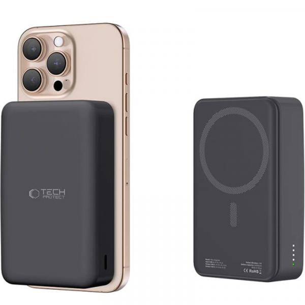 Powerbank indukcyjny Tech-Protect LifeMag PB12 do MagSafe, 1x USB-A/USB-C, 15W, 20000mAh + kabel USB-C, czarny