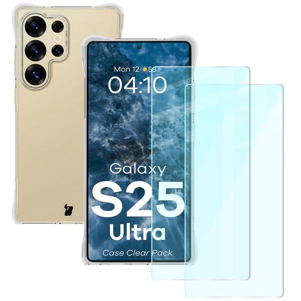 Elastyczne etui + 2x szkło hartowane Bizon Case Clear Pack do Galaxy S25 Ultra