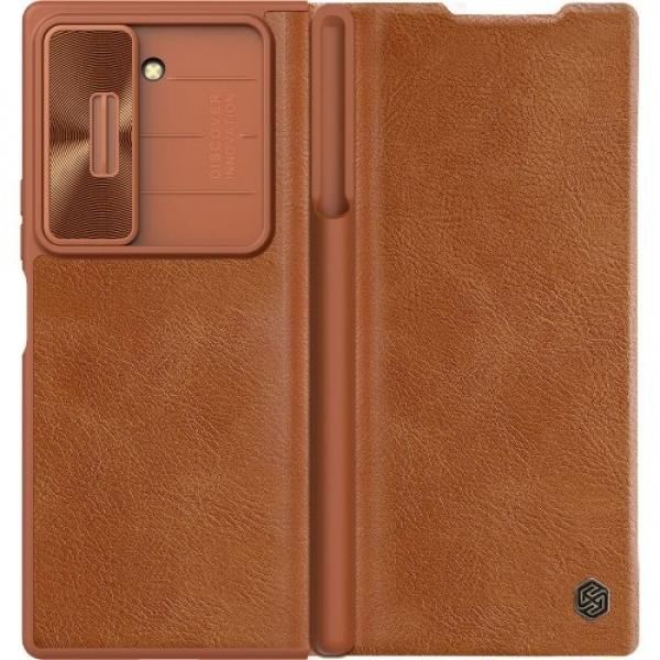 Etui z klapką i ochroną aparatu Nillkin Qin Pro do Galaxy Z Fold6, brązowe