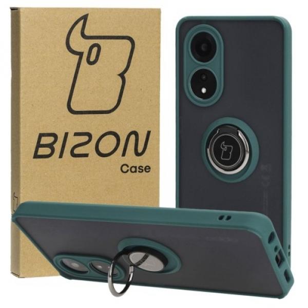Etui z uchwytem na palec Bizon Case Hybrid Ring do Oppo A58 4G, przydymione z ciemnozieloną ramką