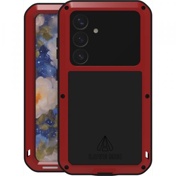 Etui pancerne + szkło LOVE MEI Powerful do Galaxy S25, czerwone
