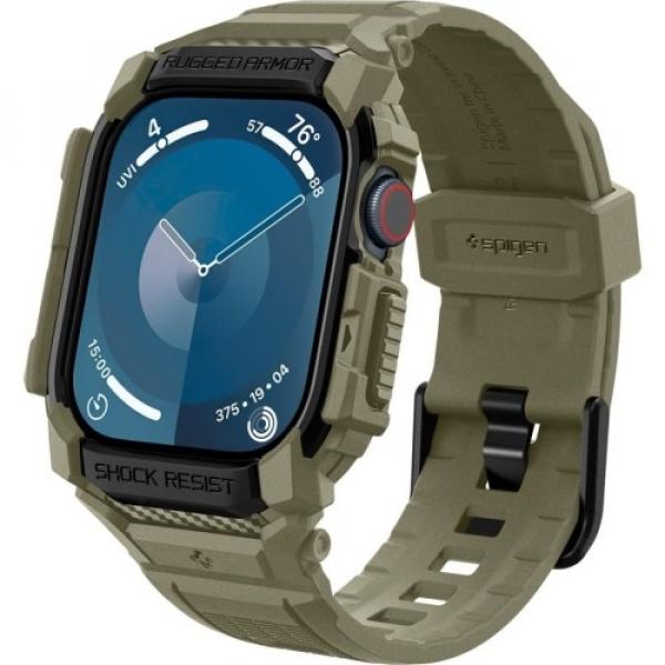 Etui z paskiem Spigen Rugged Armor Pro do Apple Watch 10 46 mm, zielone