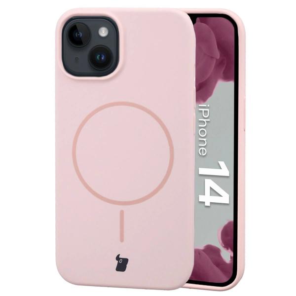 Silikonowe etui z pierścieniem magnetycznym Bizon Soft Case Magnetic do iPhone 14, jasnoróżowe