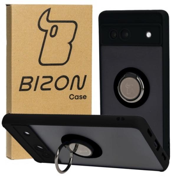 Etui z uchwytem na palec Bizon Case Hybrid Ring do Google Pixel 7A, przydymione z czarną ramką