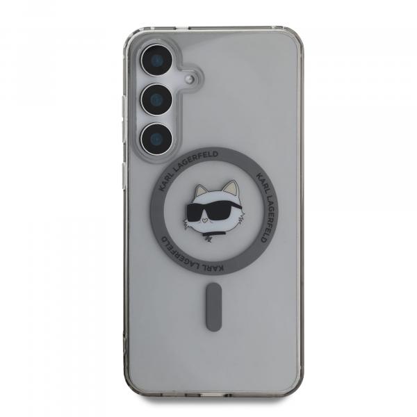 Etui Karl Lagerfeld Button Choupette Head do MagSafe do Galaxy S25, półprzezroczysto-szare