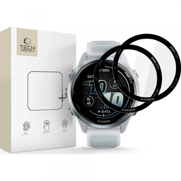Szkło hybrydowe Tech-Protect Glass Flex+ do Garmin Forerunner 570 42mm, 2 sztuki, przezroczyste z czarną ramką