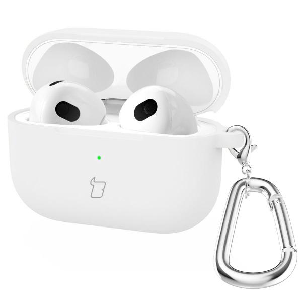 Silikonowe etui z karabińczykiem Bizon Case Headphone Silicone do Airpods 4, białe