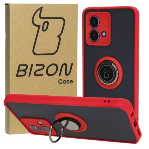 Etui z uchwytem na palec Bizon Case Hybrid Ring do Motorola Moto G84 5G, przydymione z czerwoną ramką