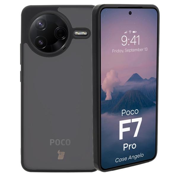 Etui Bizon Case Angelo do Xiaomi Poco F7 Pro, przydymione z czarną ramką