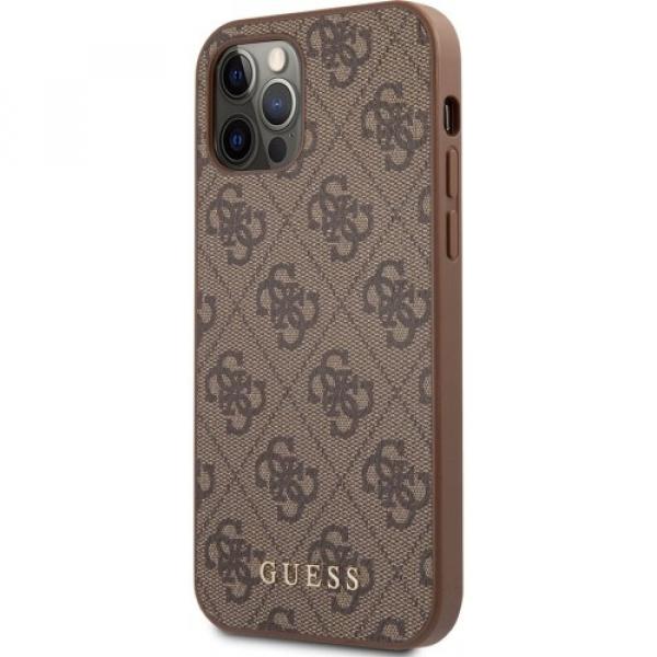 Etui Guess 4G Metal Gold Logo do iPhone 12 / 12 Pro, brązowe