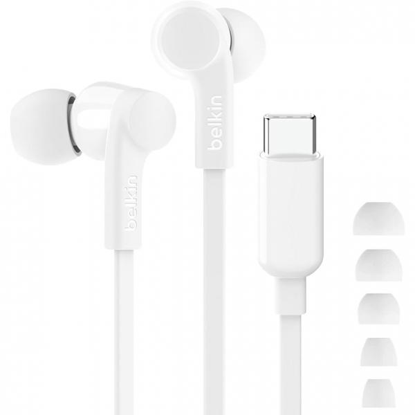 Słuchawki douszne przewodowe z mikrofonem Belkin SoundForm USB-C Wired AVL, białe