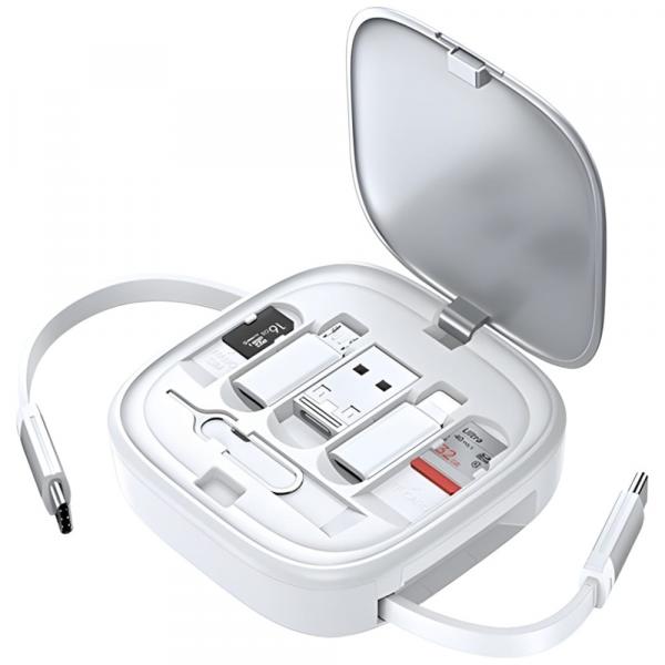 Kabel rozwijany 3w1 USAMS US-SJ650 MicroUSB/USB-C/Lightning 60W, srebrny