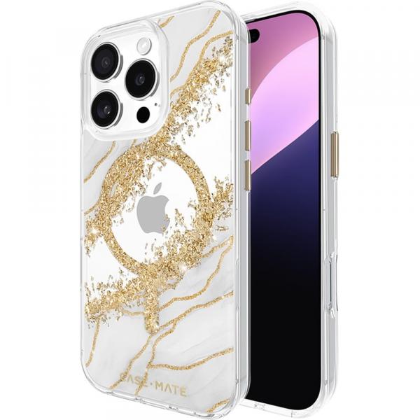 Etui Case-Mate Karat Granite MagSafe do iPhone 16 Pro, marmurowe ze złotymi dodatkami