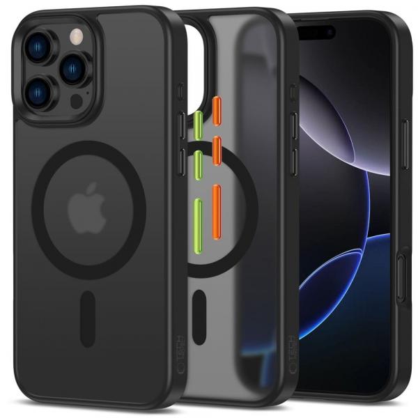 Etui z wymiennymi nakładkami na przyciski Tech-Protect Magmat XT do iPhone 16 Pro Max do MagSafe, przezroczysto-czarne
