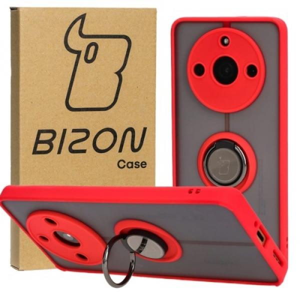 Etui z uchwytem na palec Bizon Case Hybrid Ring do Realme 11 Pro / 11 Pro+, przydymione z czerwoną ramką