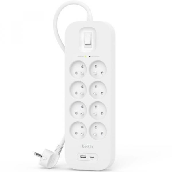 OUTLET: Listwa antyprzepięciowa do 900J Belkin SRB003CA2M, 8x AC EU, 1x USB-C PD, 1x USB-A, biała