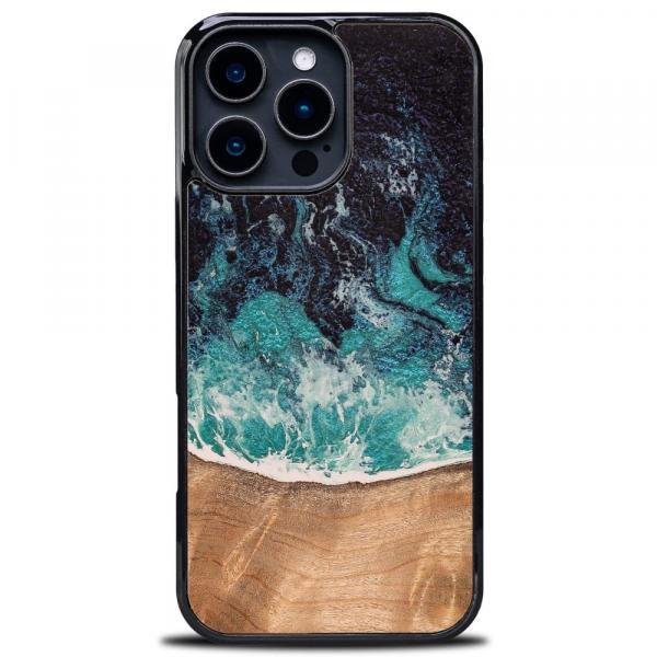 Drewniane etui do iPhone 16 Pro Max, Bewood Unique Dream Island, niebiesko-brązowe