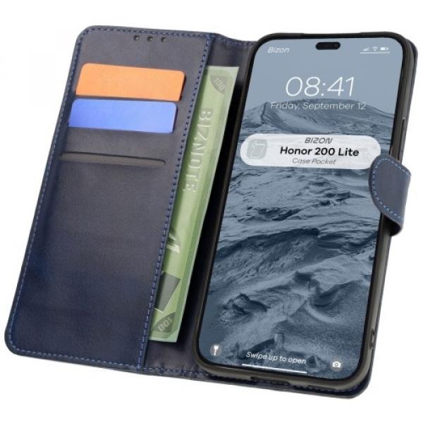 Etui z klapką Bizon Case Pocket do Honor 200 Lite, granatowe