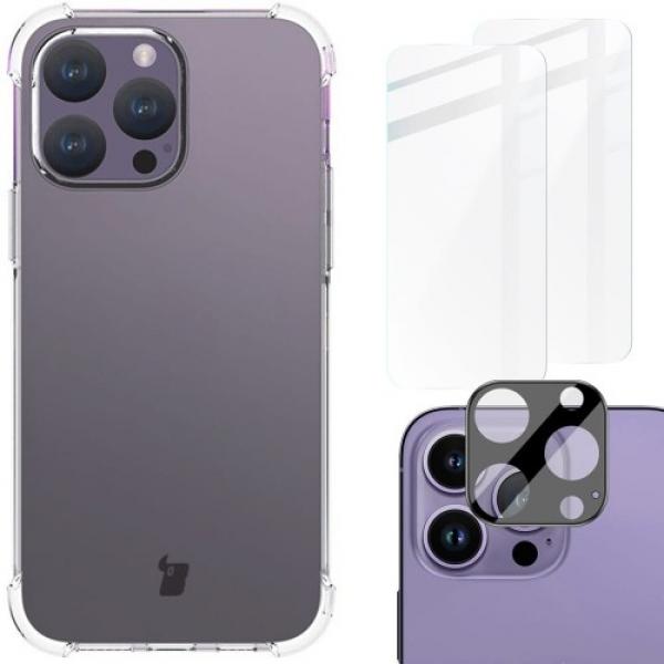 Etui + 2x szło + obiektyw Bizon Case Clear Pack do Apple iPhone 15 Pro Max, przezroczyste