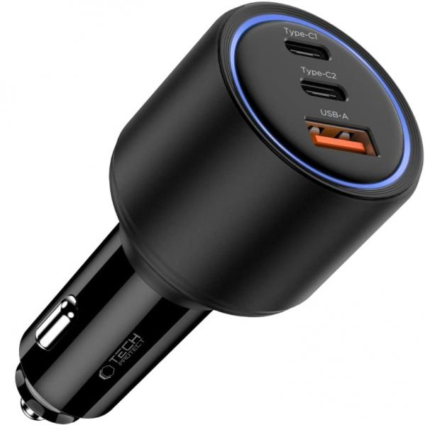 Ładowarka samochodowa 130W, Tech-Protect CC04, 2x USB-C PD, 1x USB-A, czarna