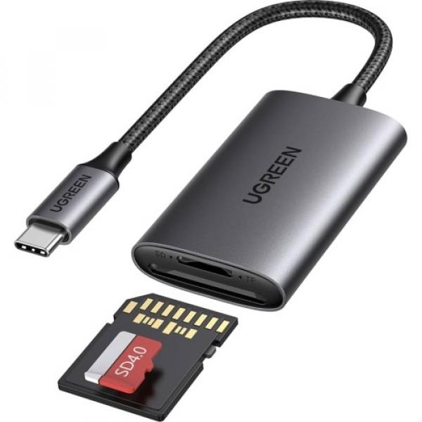 OUTLET: Adapter, czytnik kart SD / microSD na USB-C, Ugreen CM401, szary