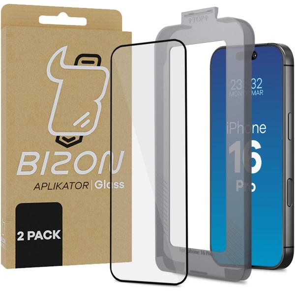 Szkło hartowane z ramką do łatwej aplikacji Bizon Glass Aplikator do iPhone 16 Pro, 2 sztuki