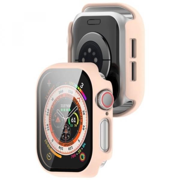 Etui ze szkłem do zegarka Bizon Case+Glass Watch do Apple Watch 10 46mm, różowe