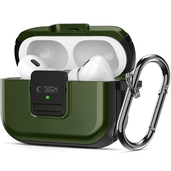 Etui Tech-Protect Defender Hook do Apple AirPods Pro 1 / 2 do MagSafe, oliwkowe