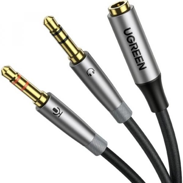 Kabel rozdzielacz słuchawkowy Ugreen 3,5 mm mini jack 25 cm, srebrny