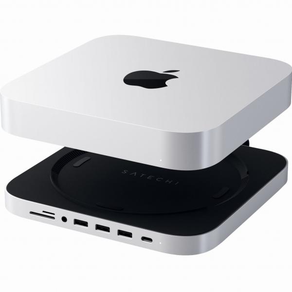 Stacja, hub USB-C, podstawka Satechi Aluminum Stand Hub do Mac Mini, 3x USB-A / 1x USB-C / SD / Jack 3.5 mm, srebrna