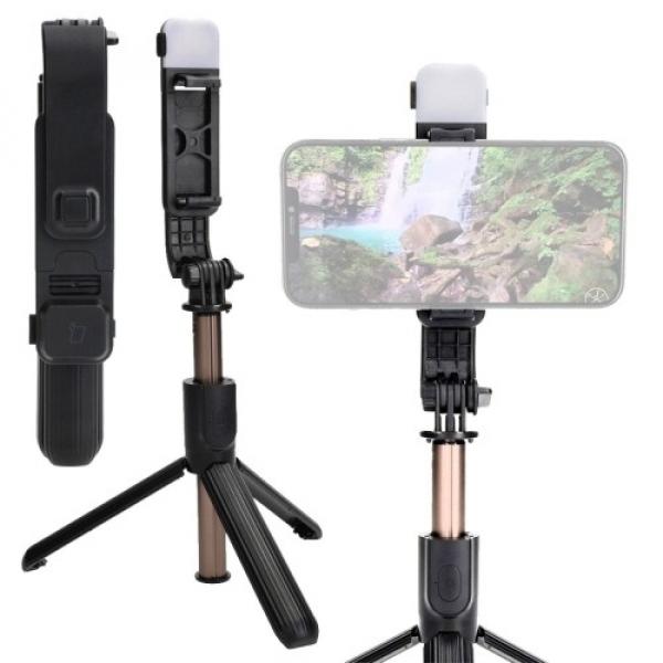 Kijek do selfie / tripod z lampą i pilotem Bizon Accessories Selfie Lamp, czarny