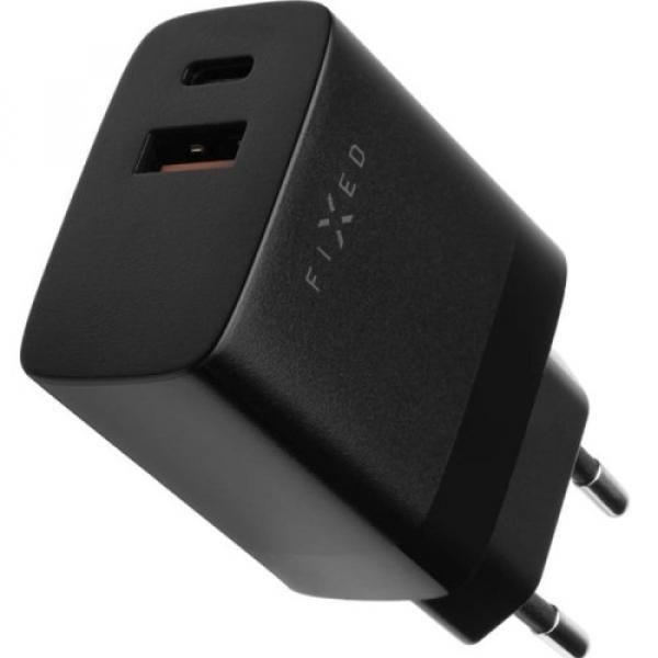 Ładowarka sieciowa Fixed Travel Charger USB-C / USB-A 20W, czarna