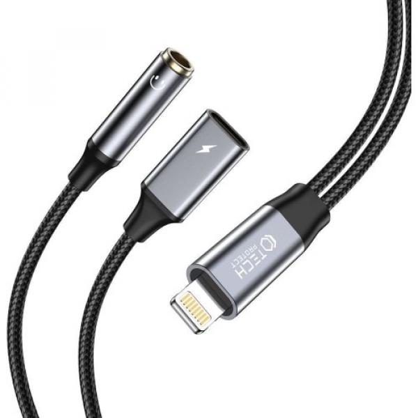 Kabel / adapter Tech-Protect UltraBoost przejściówka do słuchawek Lightning na Mini Jack 3.5 mm, czarny