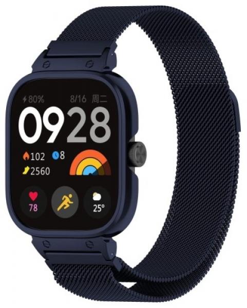 Etui z paskiem Bizon Strap + Case Watch Chain do Xiaomi Redmi Watch 4, ciemnoniebieskie