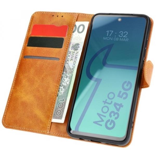 Etui z klapką Bizon Case Pocket do Motorola Moto G34 / G45 5G, brązowe