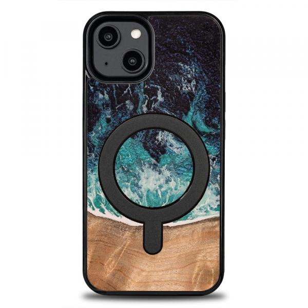 Drewniane etui do iPhone 15, Bewood Unique Dream Island do MagSafe, niebiesko-brązowe