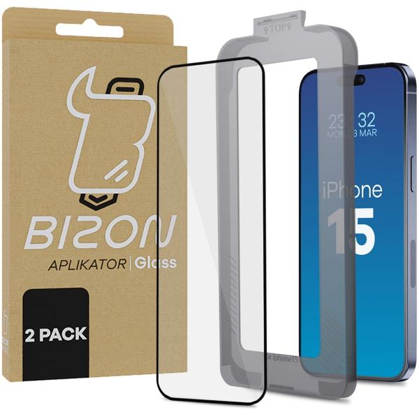 Szkło hartowane z ramką do łatwej aplikacji Bizon Glass Aplikator do iPhone 15, 2 sztuki