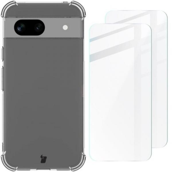 Etui + 2x szkło Bizon Case Clear Pack do Google Pixel 8a, przezroczyste