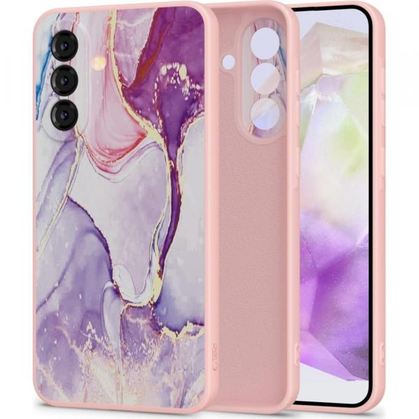 Etui silikonowe Tech-Protect Icon do Galaxy A36 5G, różowe z marmurowym wzorem